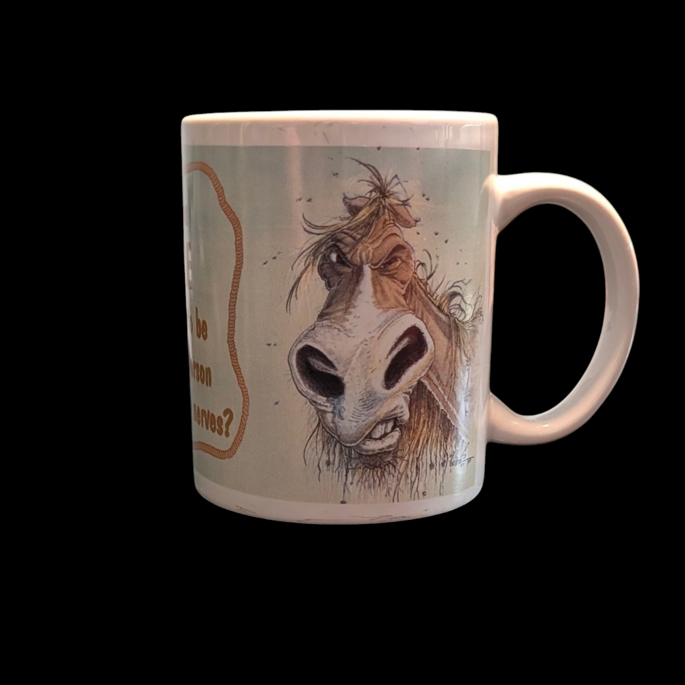 🏠 Leaning Tree Cup with Funny Cow Illustration.